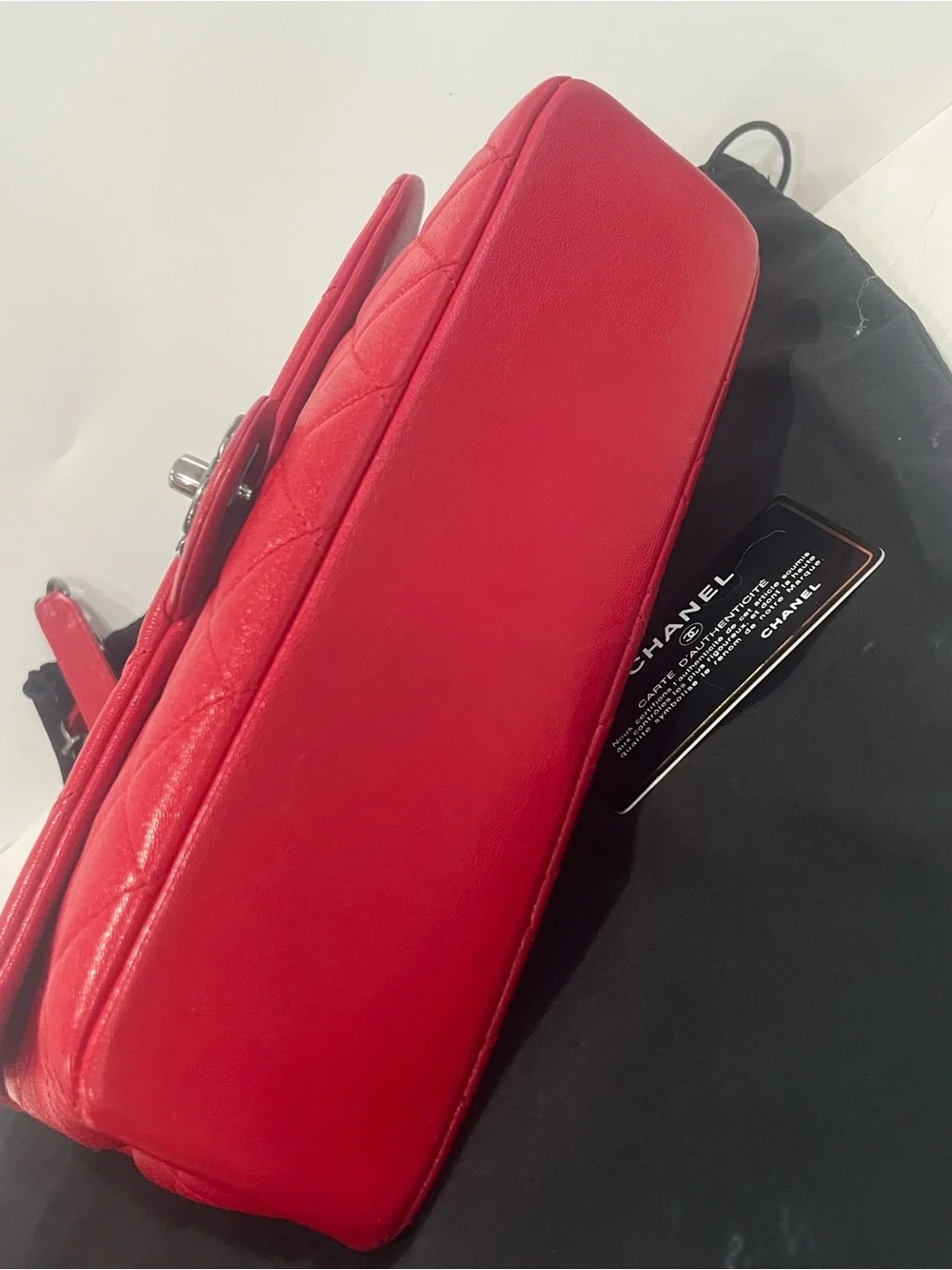 Chanel Quilted shiny Letaher Red Flap Bag